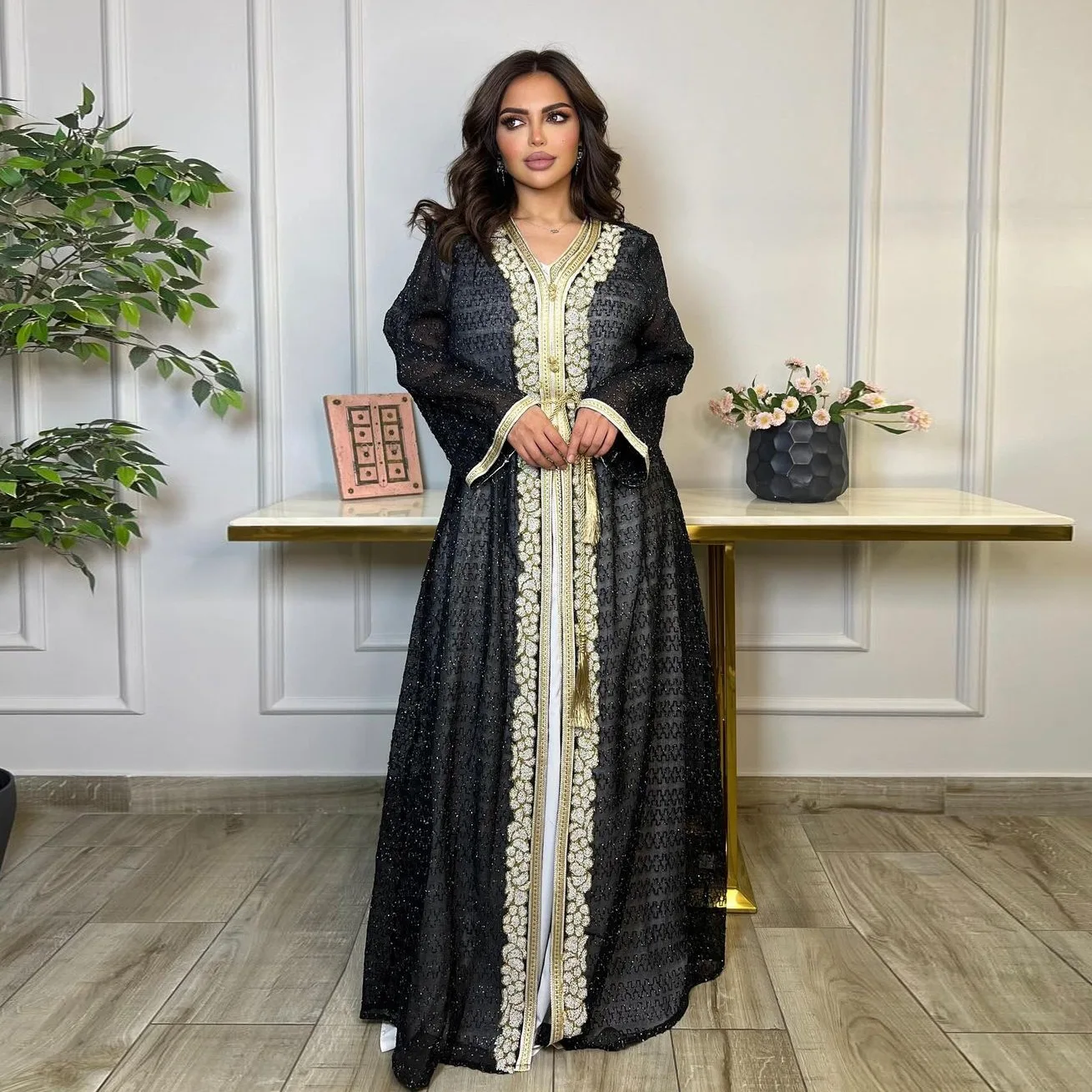 Wholesale Eid Middle East kaftan marocain Arab Morocco Caftan embroidery Dubai Abaya women muslim dress jalabiya for women