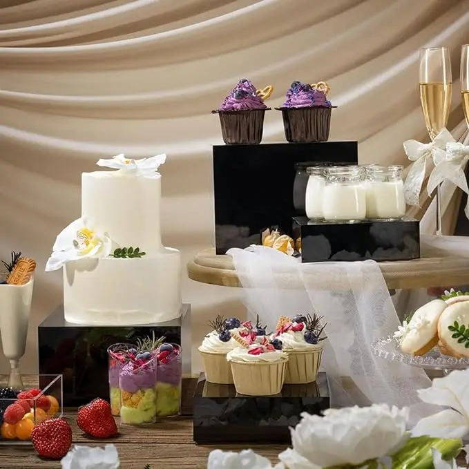 gold decoration stands wedding shelf home square 40 x 40 cube cheap set buffet acrylic black white food risers with design