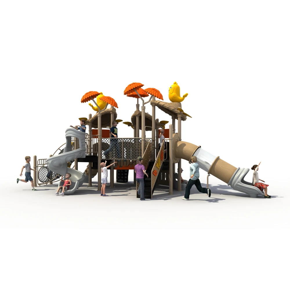 New Design Tree House Children Outdoor Playground Equipment Theme Park Obstacle Preschool Outdoor Plastic Slide Playground Set