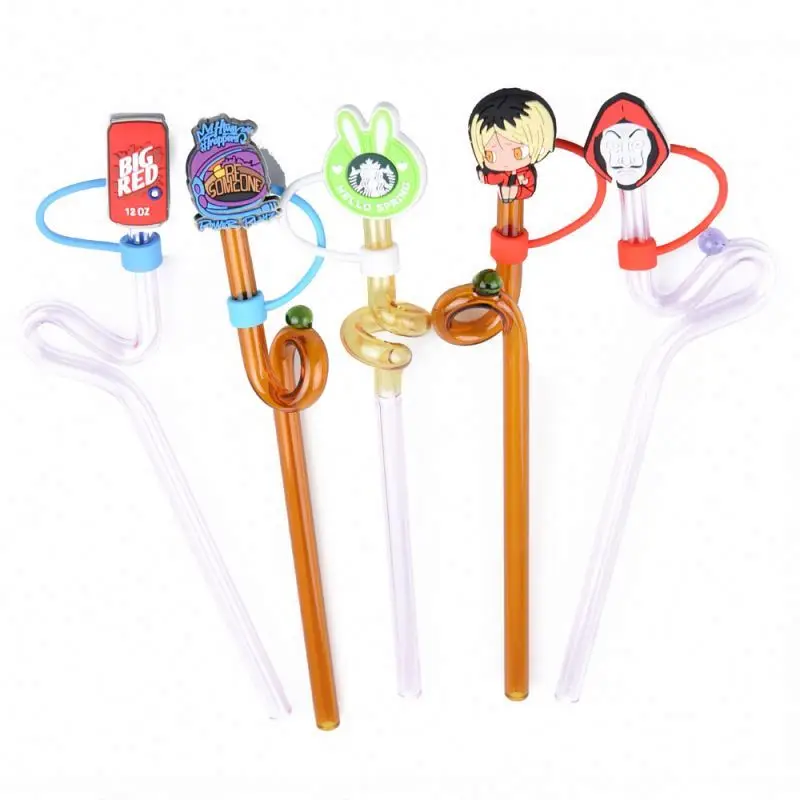 New silicone custom straw topper charm cover for tumbers wholesale cute pvc set attachment