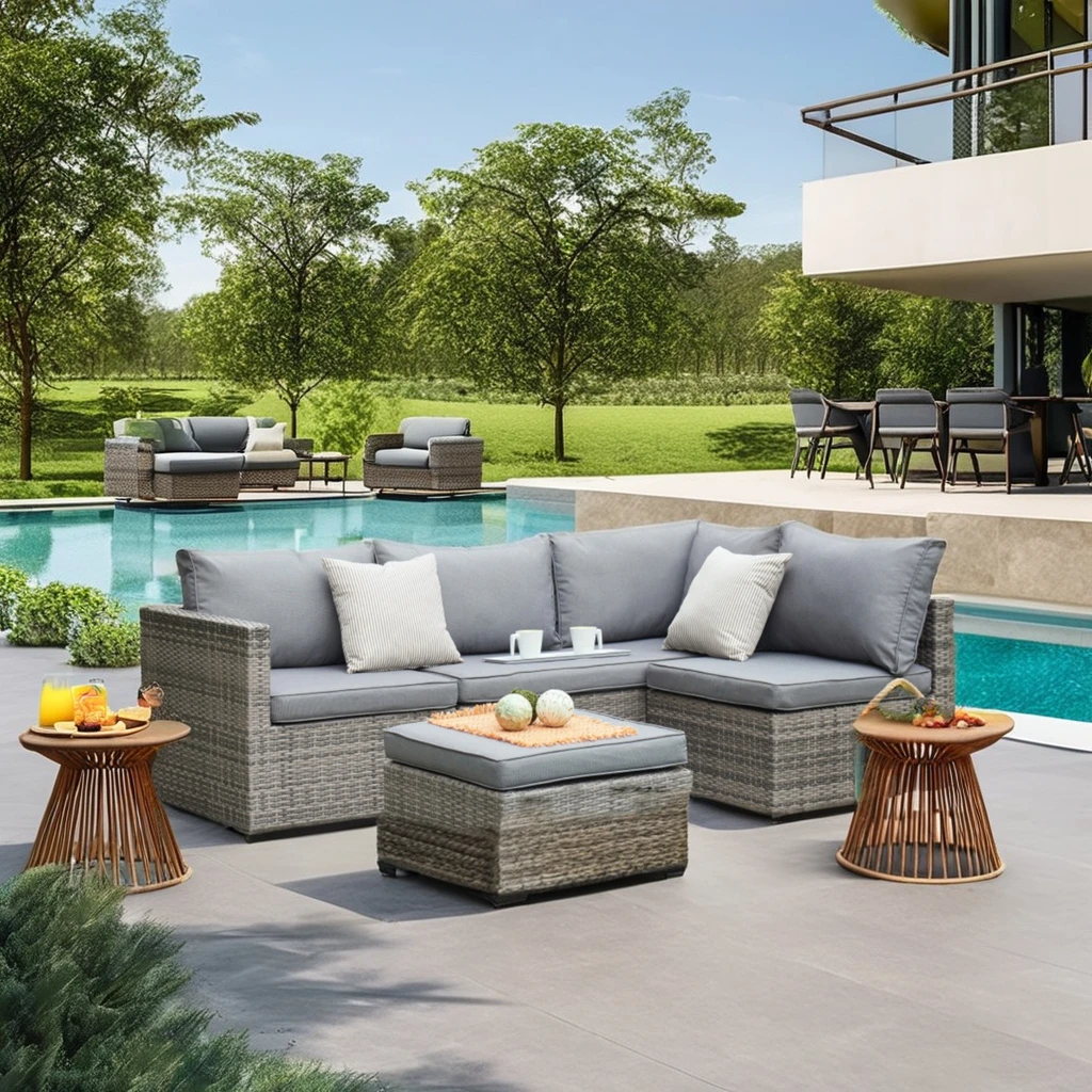 Black Waterproof Garden Outdoor Plastic Rattan Sofa Set for Dining Hotels and Villas PP Injection Wicker with Low Price