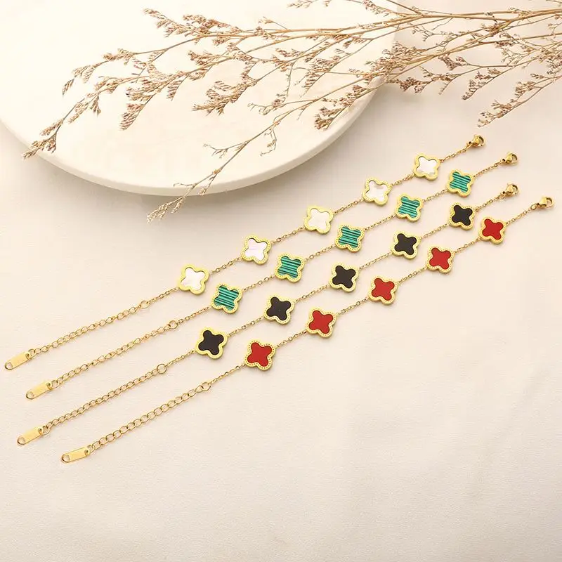 Amazon Hot Sale 18k Gold PVD Plated  Stainless Steel Four Leaf clover Bracelet  Jewelry