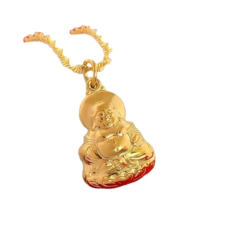 Brass Jewelry Vietnam Sand Gold Jewelry 24K Buddha Pendant Water Wave Chain Gold Plated  Gold Necklace Wholesale