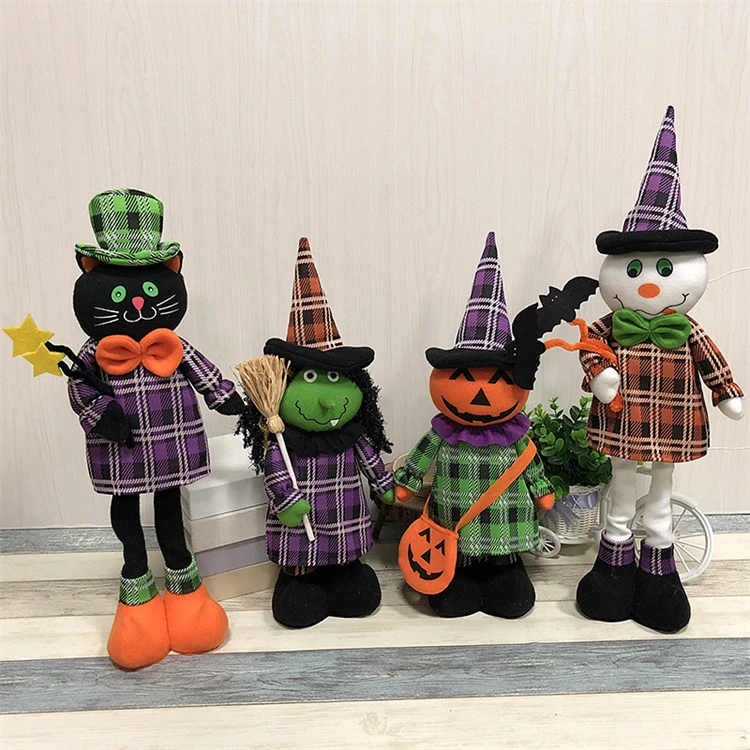 Halloween Doll Decorations Scary Theme Pumpkin Witch Black Cat Ghost Telescopic Toy Ghost Festival Party Scene Layout Supplies