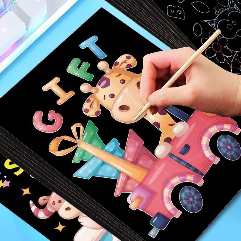 Children Scratch Drawings printings Kids Children Drawing Magic Scratch Art Note Book Rainbow Scratch Paper