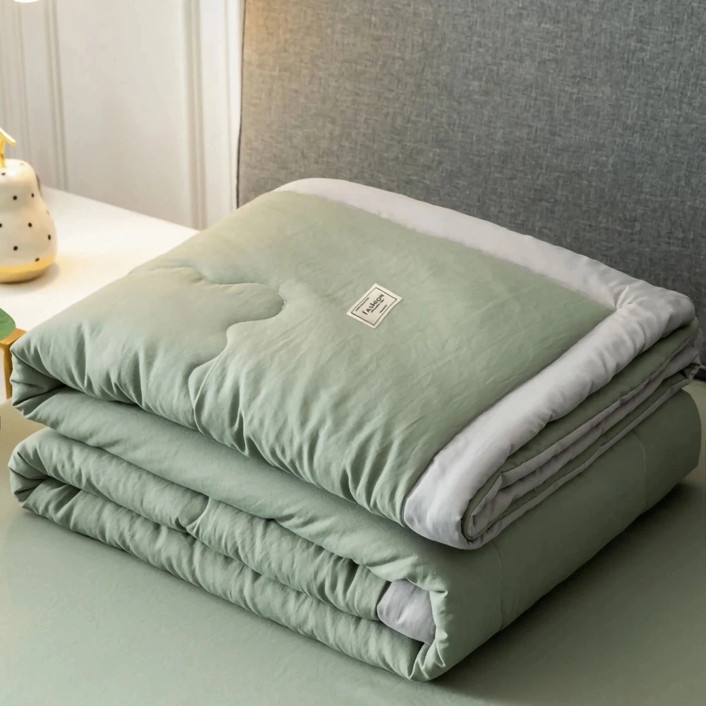 Solid Color Air Conditioning Quilt Washed Cotton Throw Blanket Quilting Thin Comforter Cooling Duvet
