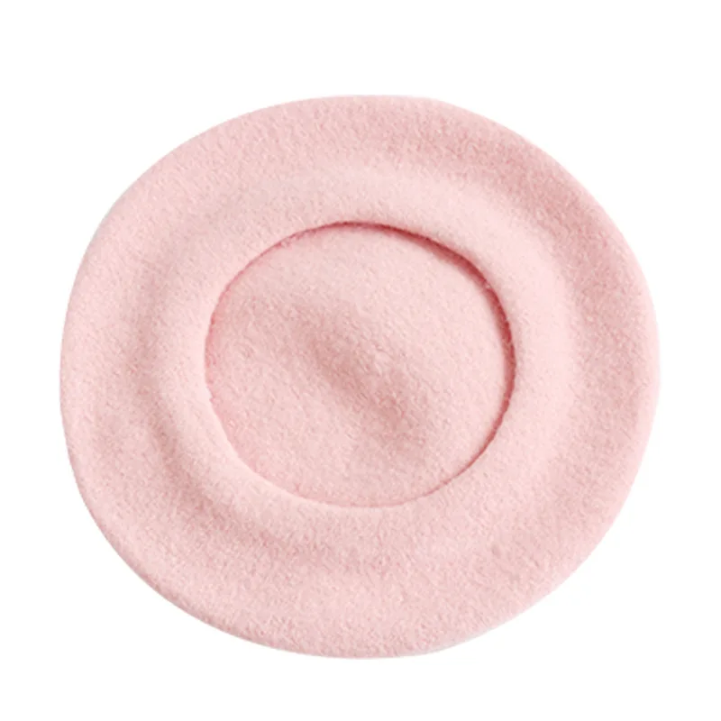 Custom Logo Plain Candy Color Hat Woolen Cloth Winter Cap Warm Beret Women Korean Beret Hat For Girl
