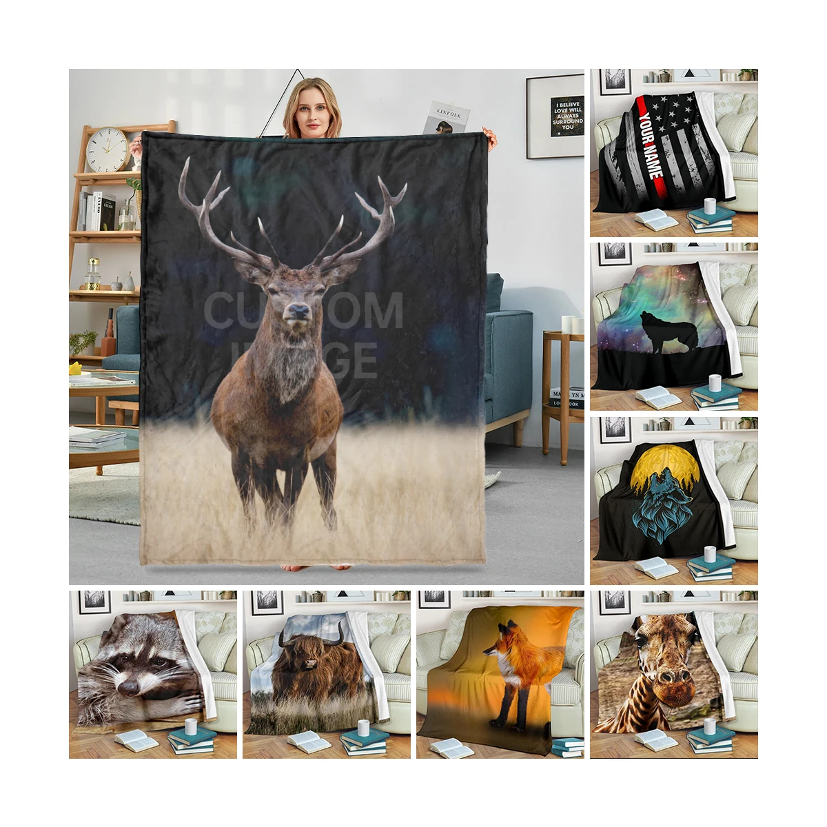 Fleece Throw Blanket for Couch/Bed Cozy Super Warm Soft Microfiber Fuzzy Flannel Blanket Personalized Digital Printed Blanket