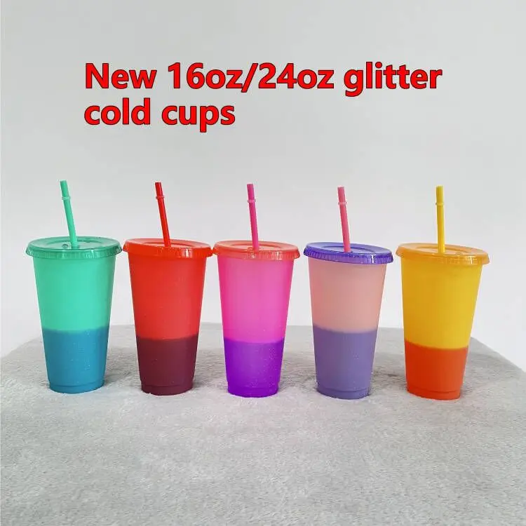 Best Gifts Glitter 24 Ounces Tumbler 16oz 480ml 700ml Reusable Ice Cold Drink Cup 24oz Summer Cups with Lids and Straws