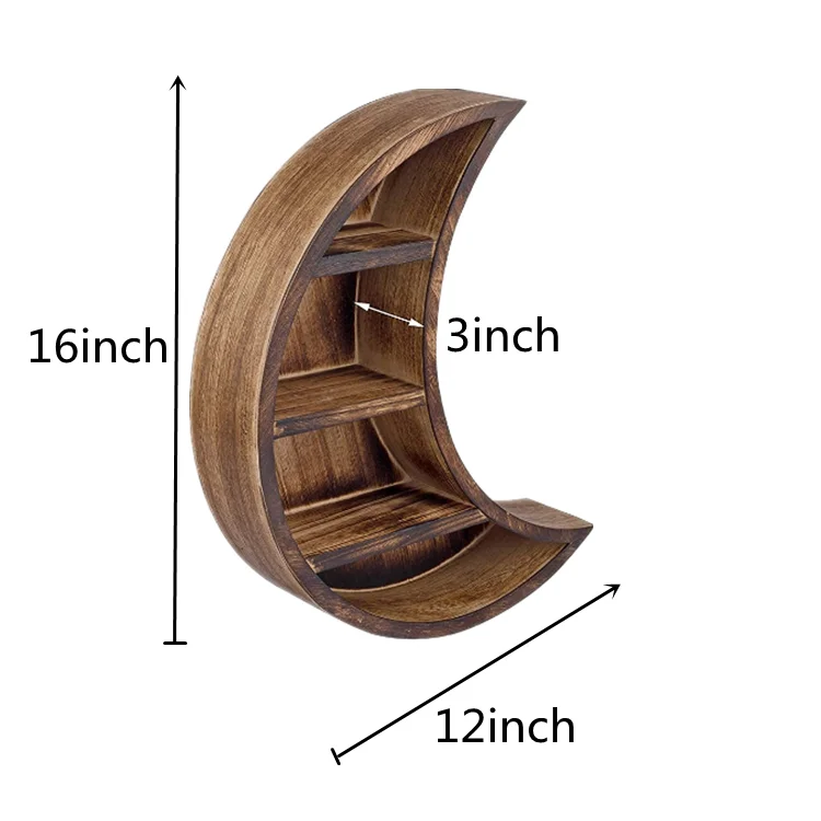 Novel design custom color wood boho style crescent moon shelf wall decor storage shelves