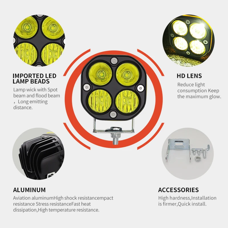 Led Pod 4x4 light Offroad Driving Flood Light 3 Inch 40W Super Bright Waterproof Bumper Work Auxiliary Lights For Car Truck ATV