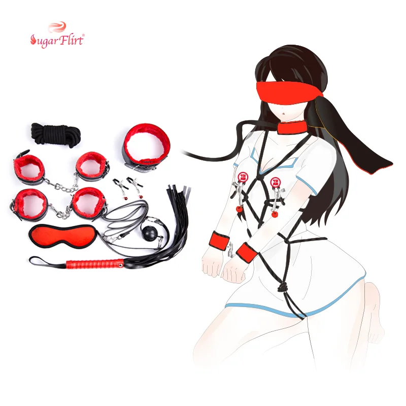 8pcs Bdsm Woman Bondage Kit Adult Sex Game Blindfold Gag Restraint Hands And Feet Flirting Sex Toy Set