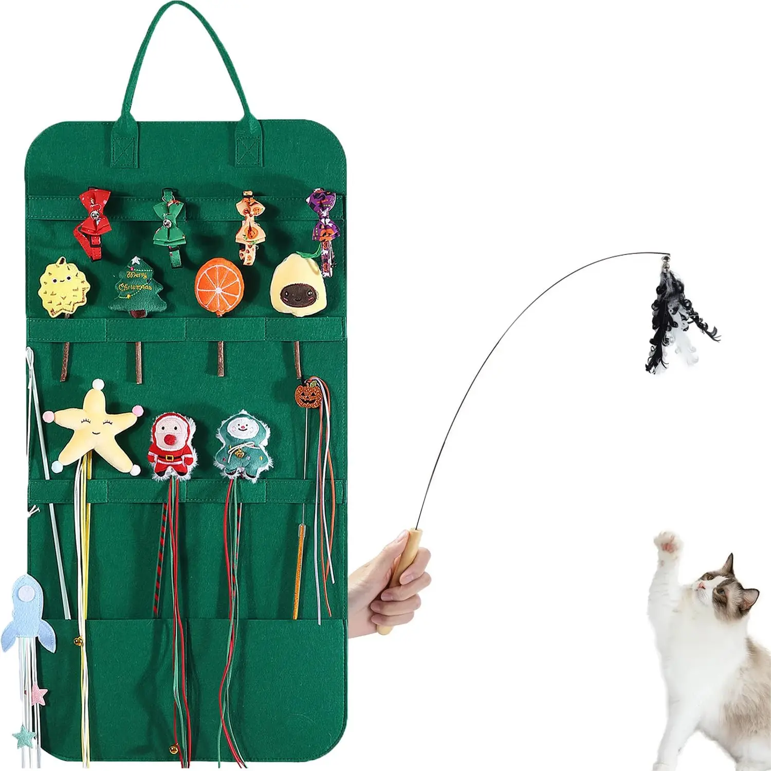 Cat Wand Toy Storage Bag Cat Toy Holder Feather Toy Hanging Felt Cat Teaser tool Organizer pet supplies Catcher Teaser Stick bag