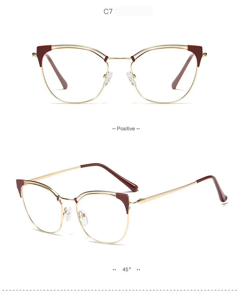 L95537 Fashion Flat  Metal Oversized Women High-quality Optical Glass Frame Eyeglasses Custom Lens Spring leg glasses