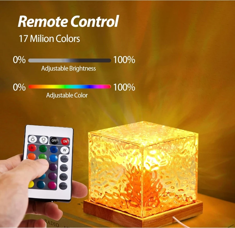 16 Colors Flame Crystal Lamp Dynamic Water Ripple Light Projector Night for Home Houses Decoration