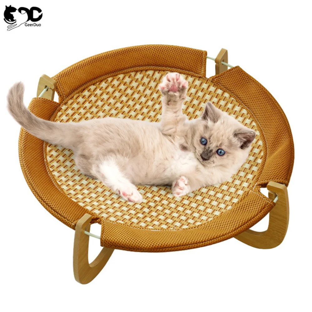 Geerduo New Summer Use Heavy Duty Durable Portable Elevated Cool Breathable Rattan Pet Dog Cat Bed Nest