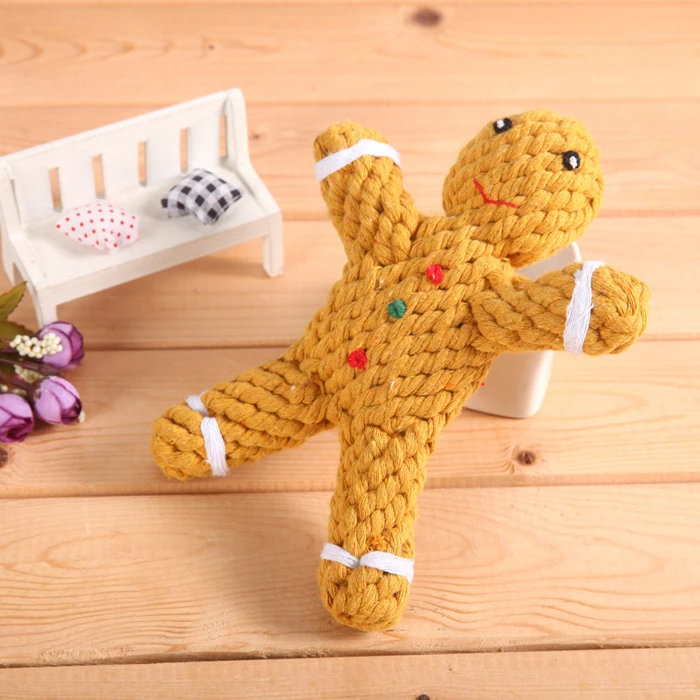 Christmas Pet Toy Gingerbread Man Cotton Rope Dog Knot Tooth Cleaning Toy