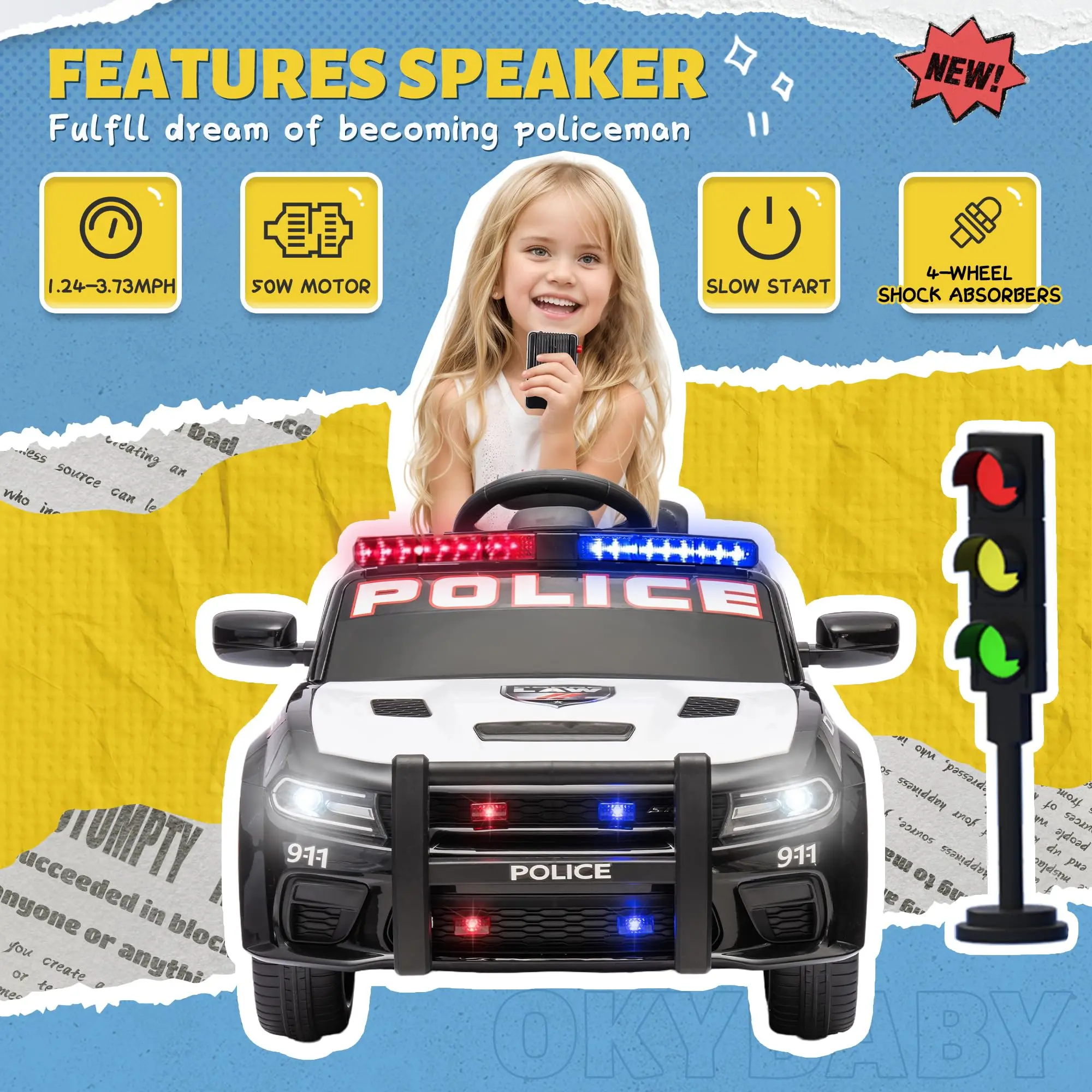 Licensed DODGE kids police car children 12v electric remote control baby electric police ride on cars for kids to drive