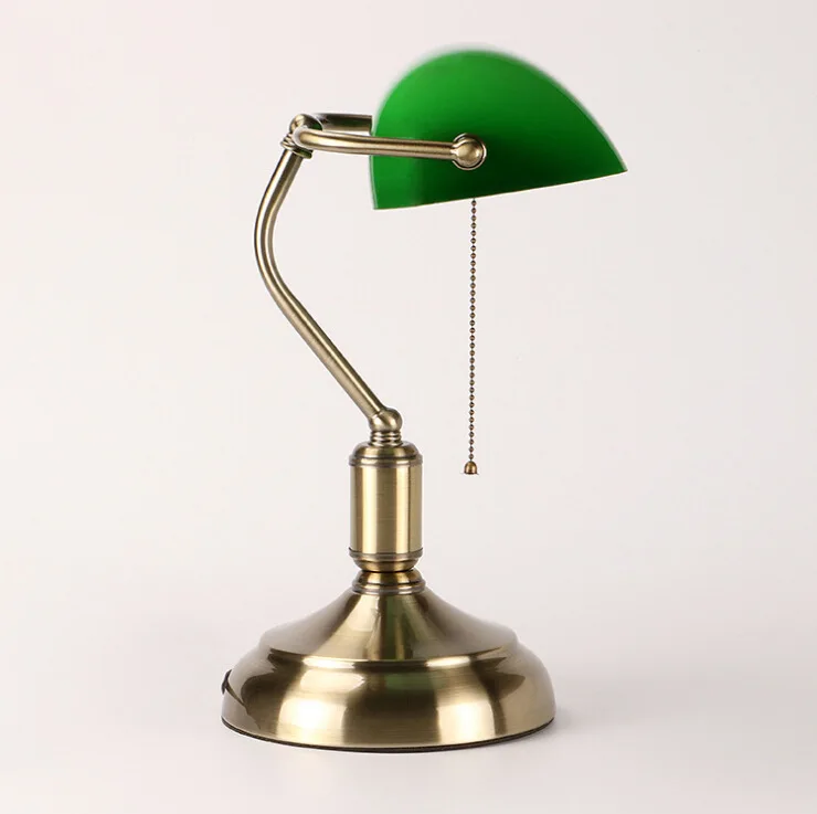 Classical Bronze Iron base green glass shade antique brass banker table lamp Vintage Bankers Desk Lamps