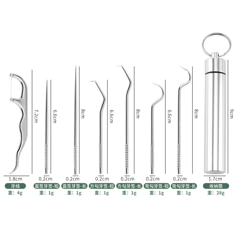 Stainless steel toothpick set for home portable tooth culling tools oral care toothpick set
