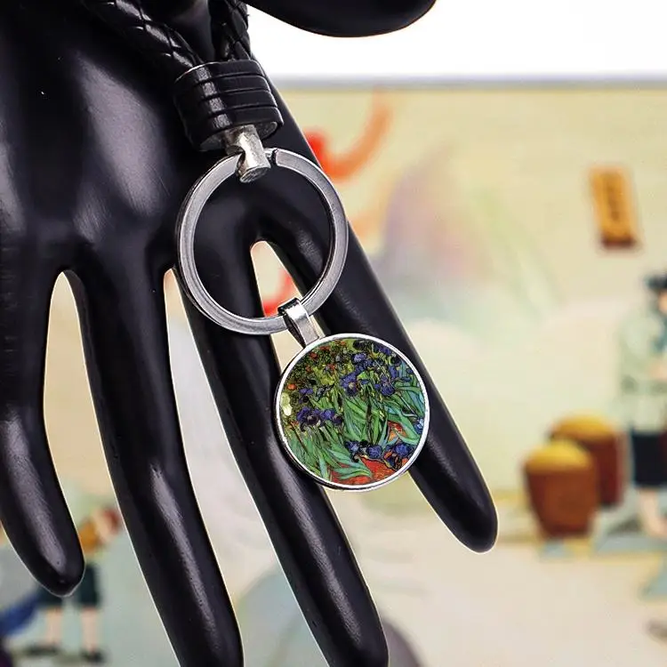 Customized Logo Metal PU Leather Strap Patent Printing Easily Cleaned by Wiping Off Flower Key Chain