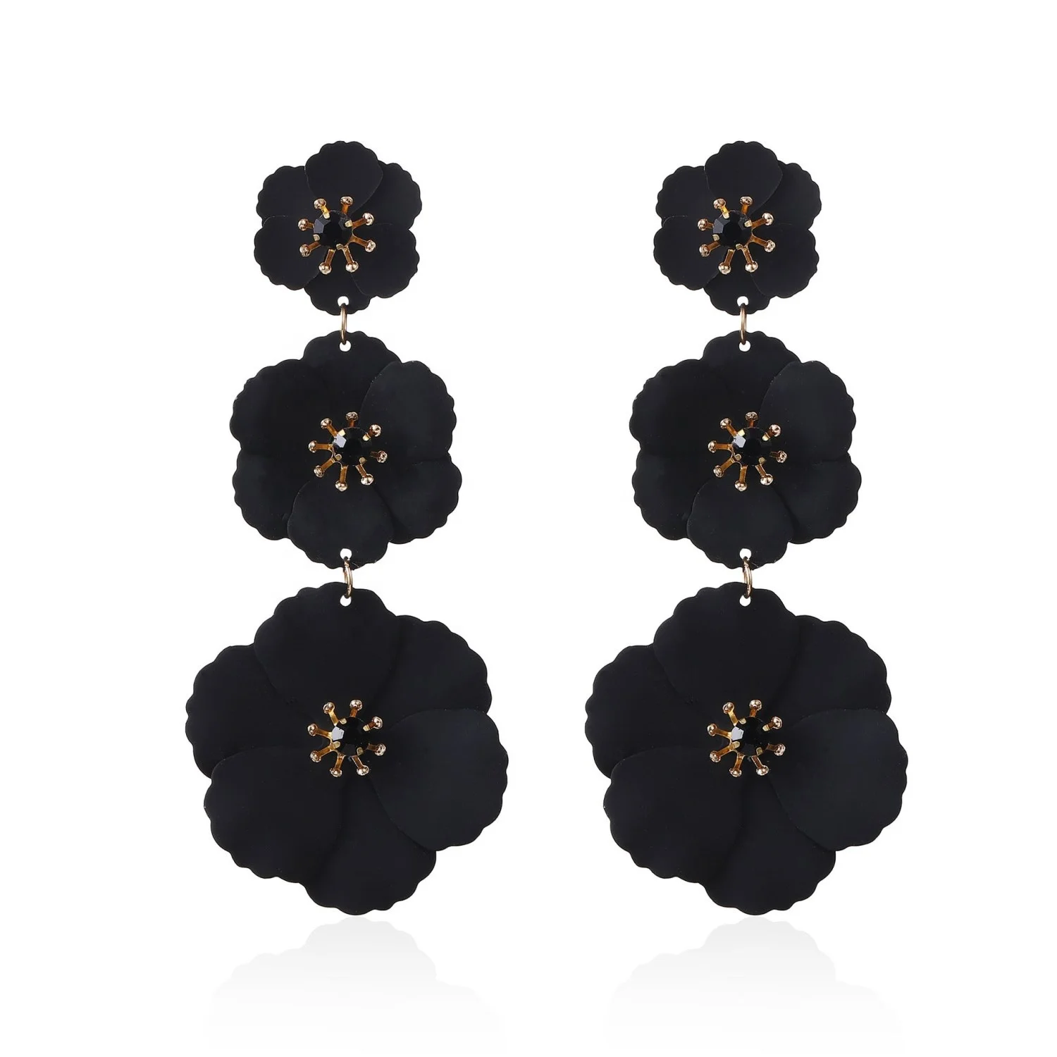 Luxury Women Floral Dangle Earrings Fashion Rhinestone Ear Studs Colorful Three Flower Earrings