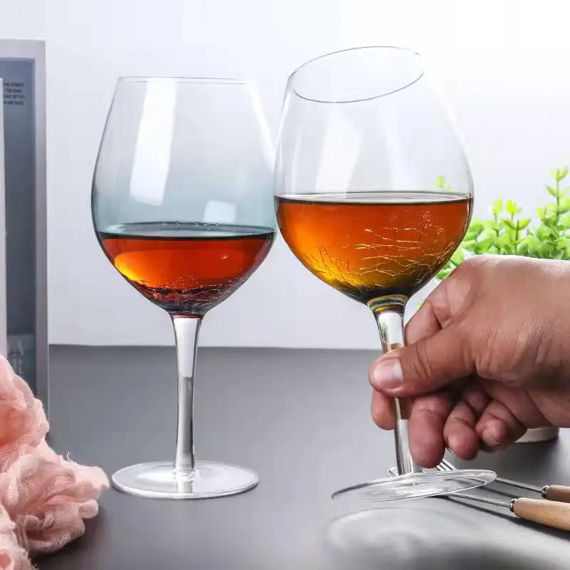 Custom Crystal Glass Goblet Ice cracked Glasses Red Wine Glass Crafted Handmade Personalized Blue Colored Stemless Wine glass