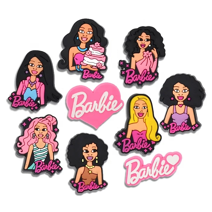 2022 new fashion designs pink cartoon Barbi doll croc charms for kids gifts