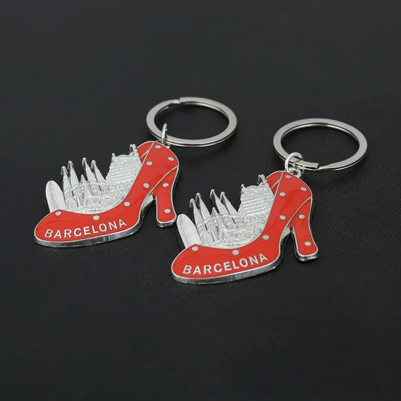 Custom Metal Crafts 3D Keychain Creative Cartoon Drop Oil Paint Enamel Key Ring BARCELONA Souvenir Keychain
