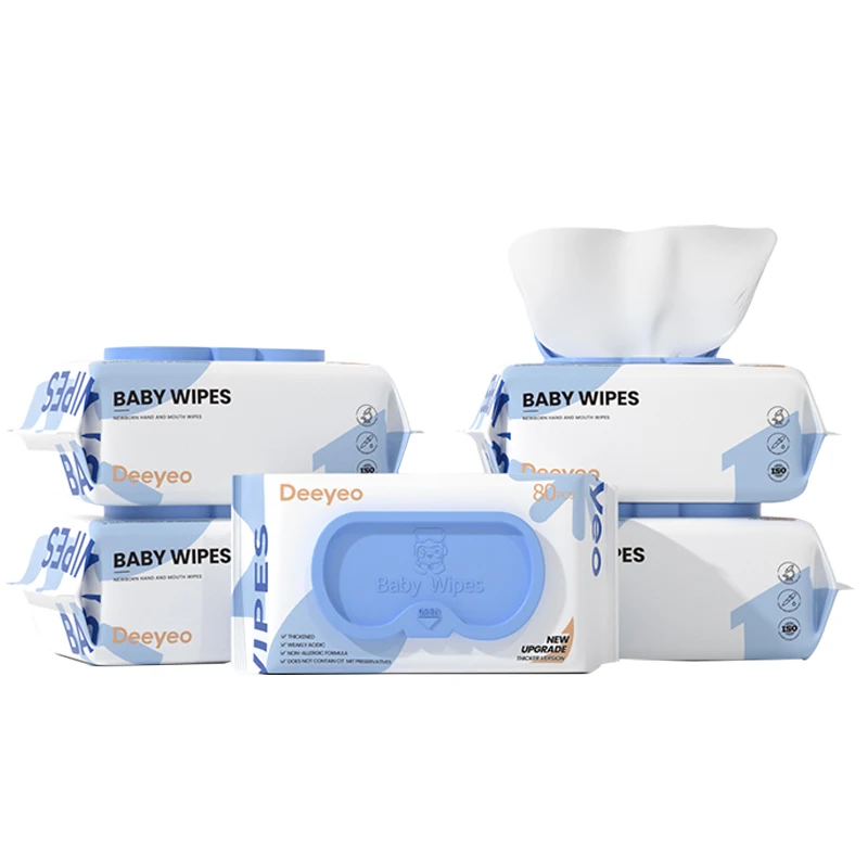 In Stock 80pcs per bag 50gsm 30 percent viscose Baby Wet Wipes for Sensitive