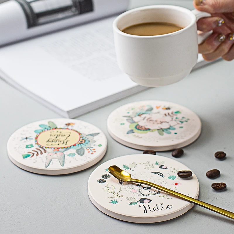 Round Diatomite Coasters With Cork Back Diatomaceous Earch Cup Coaster