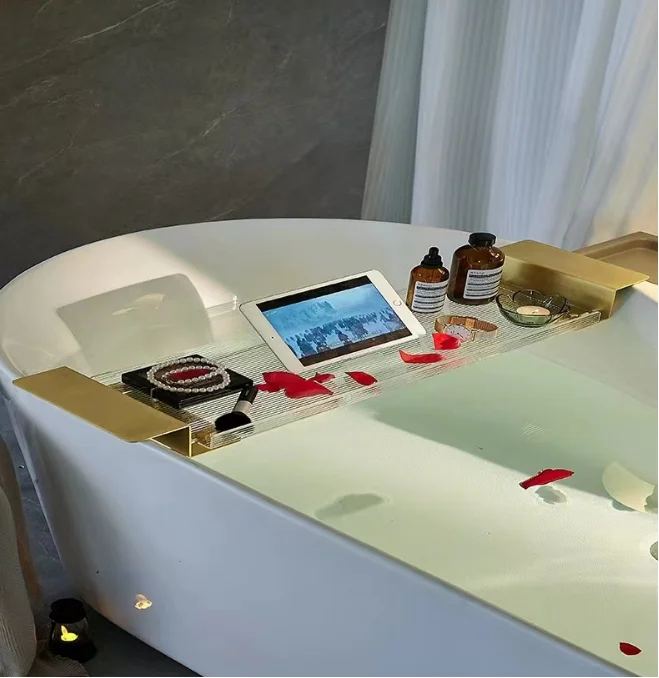 Bathroom Supplies Acrylic Bathtub Rack  Bath Room Brass Storage Rack Net Red Transparent Retractable Shelving
