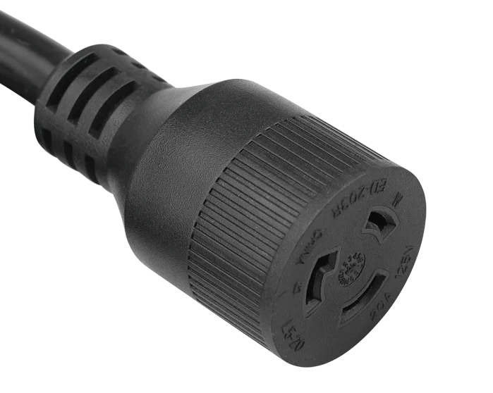 J560 15 Amp to 20 Amp RV Generator Adapter Cord 12 Inch STW 12/3 5-15P Male Plug to L5-20R Locking Female