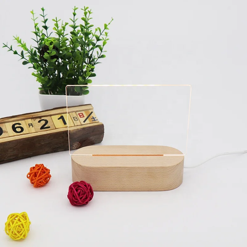 Korean Style DIY Blank Acrylic Lamp USB Wooden Electric Lights Custom Name Table Light the Night