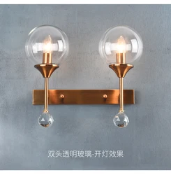 Nordic Modern Wall Lamp Led Body Glass Ball Antique Brass Wall Sconces Interior Double Indoor