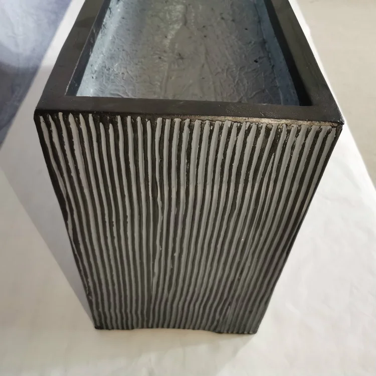 Factory direct sale light weight outdoor grey sandstone scratch cuboid fiberglass clay pot garden planter
