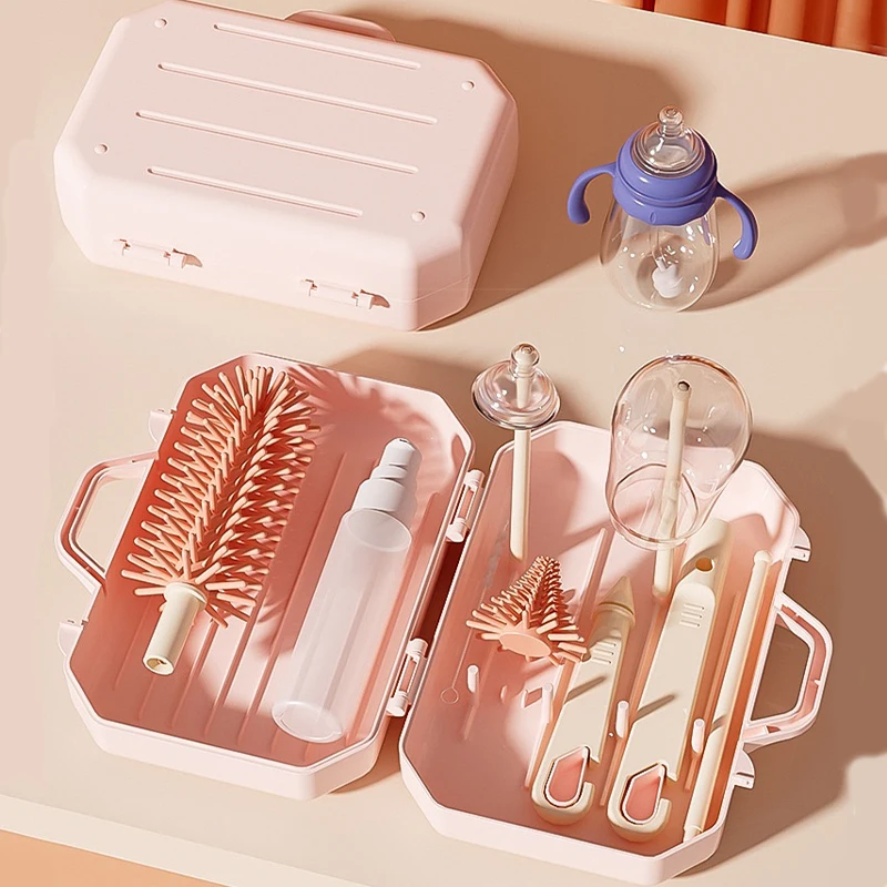 4 in 1 Portable Travel Baby Bottle Drying Rack Milk Bottle Straws Brush Nipple Cleaner