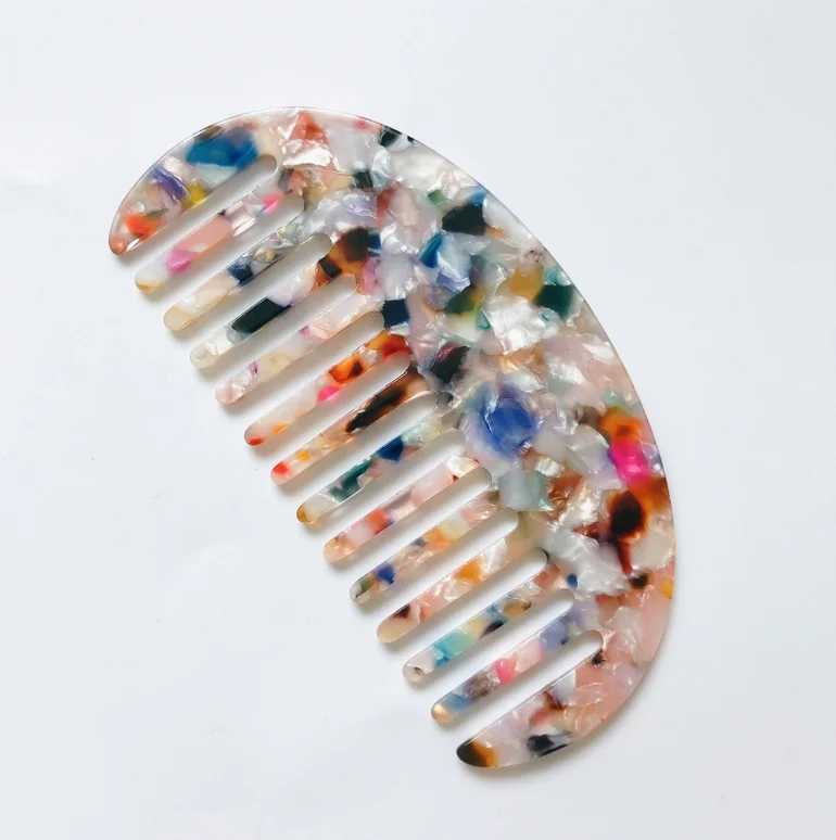 Logo antistatic cellulose acetate wide tooth acrylic hair comb geometric comb simple semi circular hair comb
