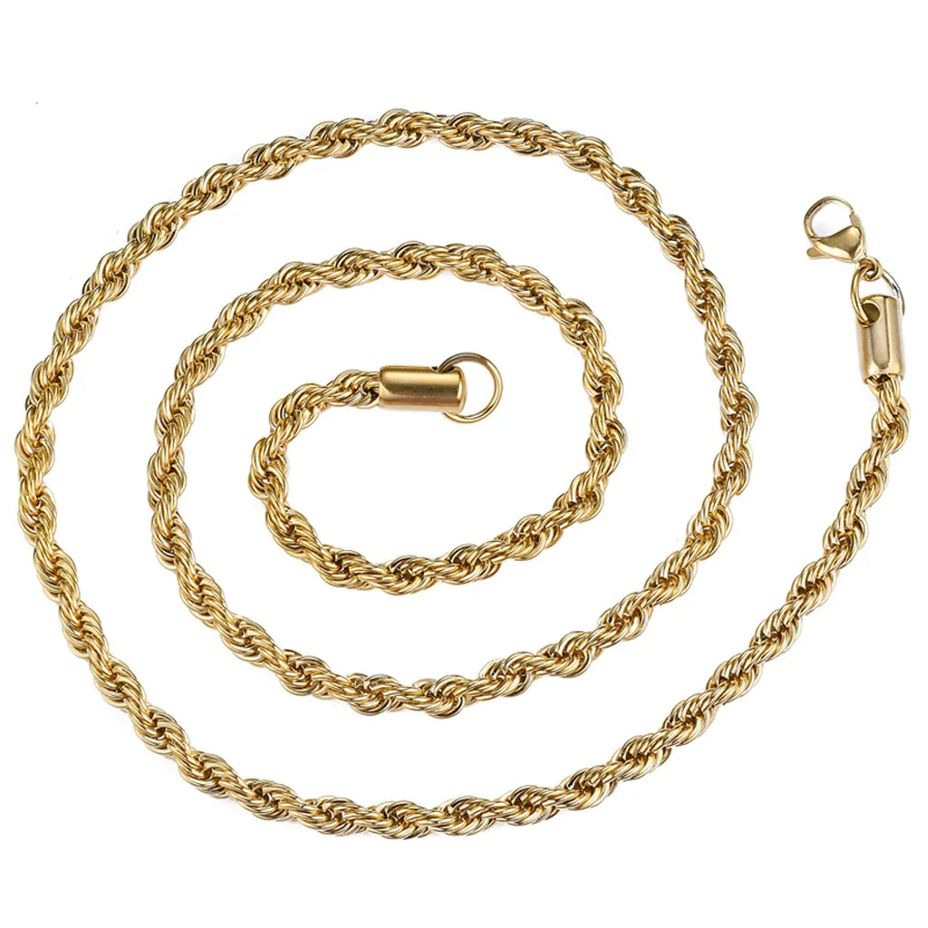 Wholesale Custom 2mm 3mm Stainless Steel Plated 14k 18k Gold Vermeil Thin Rope Chain Necklace Twisted Rope Gold Chain