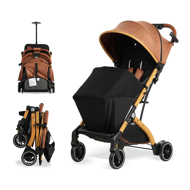 Leather luxury stroller baby wagon travel babys stroller foldable ready to ship baby classic luxury stroller caddy lightweight