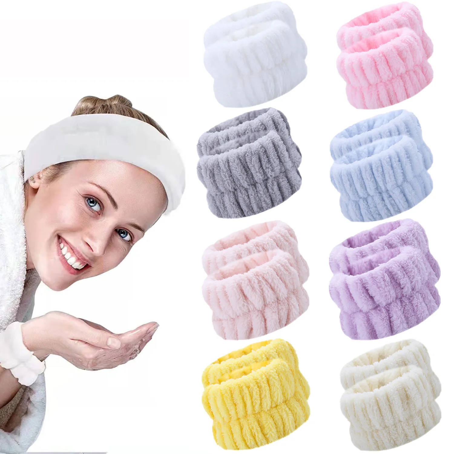3 Piece Original Spa Headband and Wrist Wash band Face Wash Set Reusable Prevent Liquids From Spilling Down Your Arms