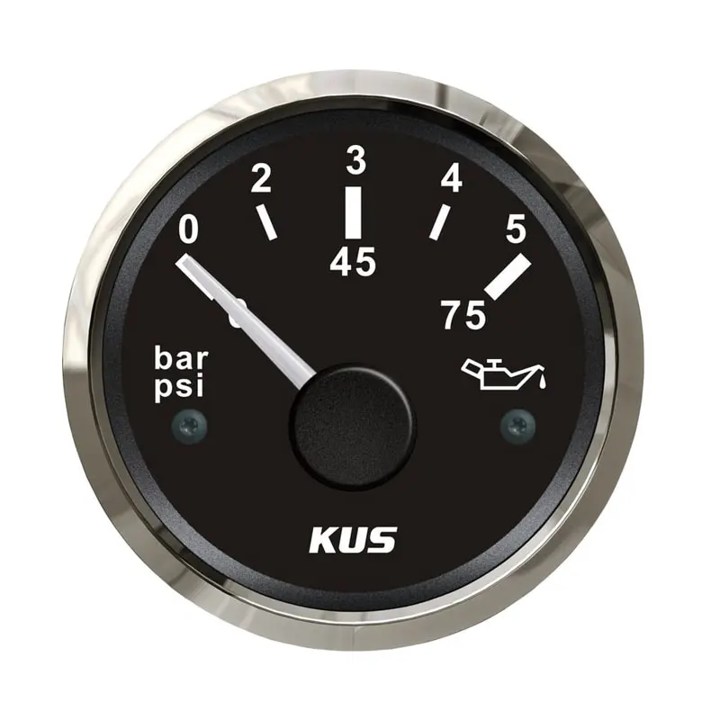 KUS 52mm electrical black face white LED car heavy truck bus agricultural machine oil pressure gauge