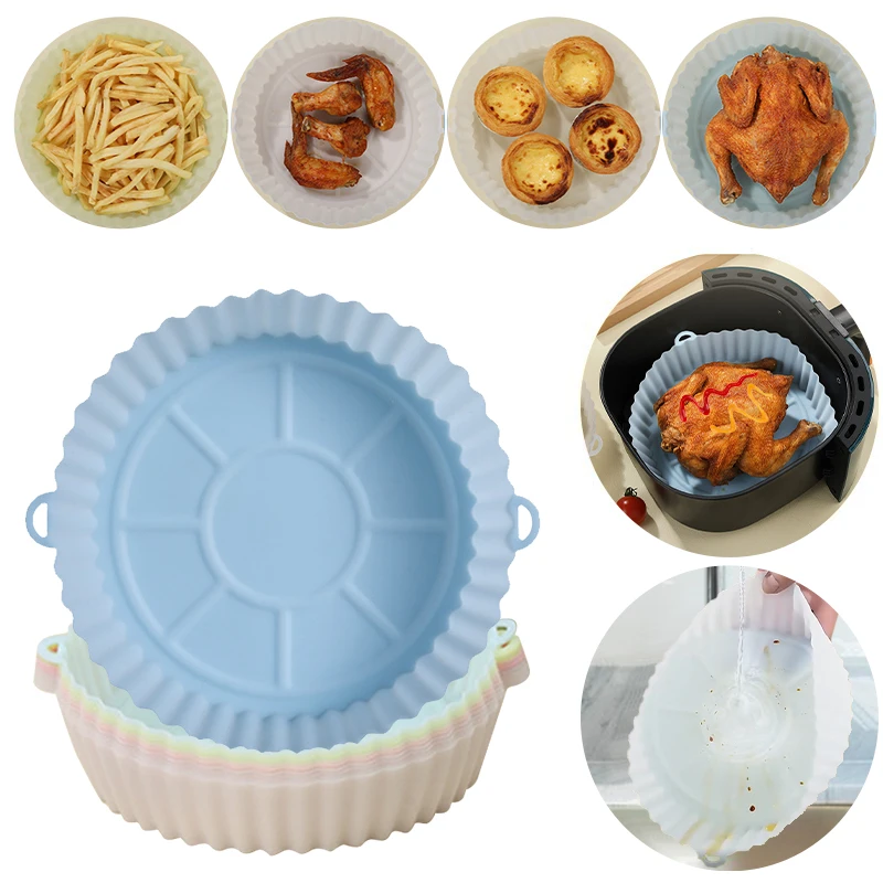 Air Fryer Silicone Pan Reusable Silicone Pot Baking Tray Fried Chicken Pizza Airfryer Baking Paper Easy to Clean Air Fryer Liner