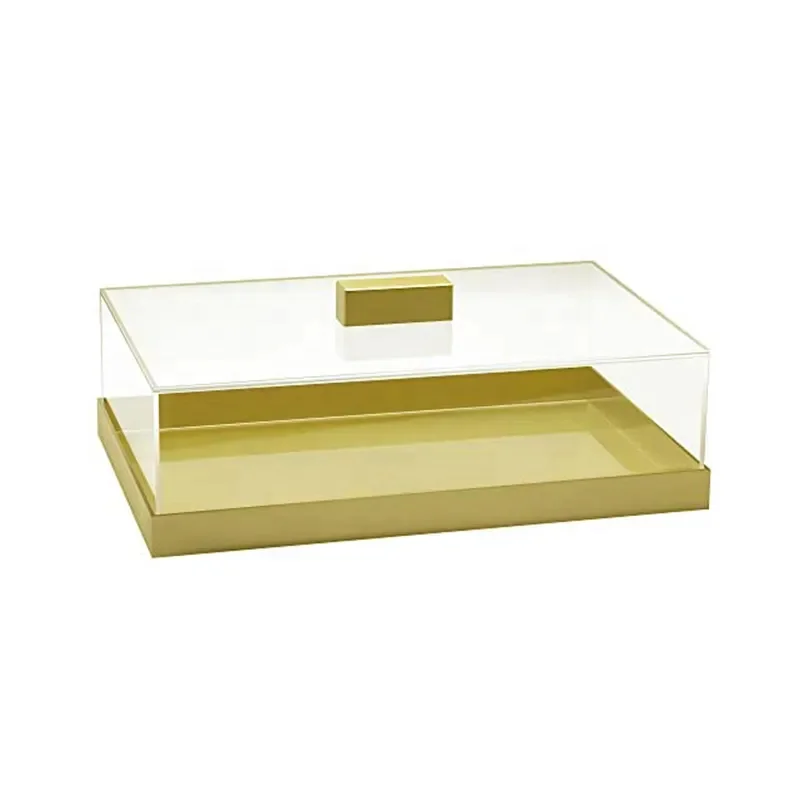 Premium Acrylic Rectangle Serving Tray with Lid Lucite Cake Stand Cake Fruit Serving Tray with Clear Cover