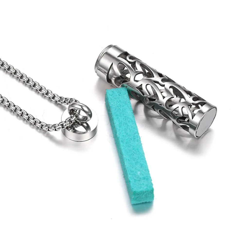 European and American jewelry stainless steel aromatherapy pendant perfume bottle essential oil hollow cylindrical love necklace