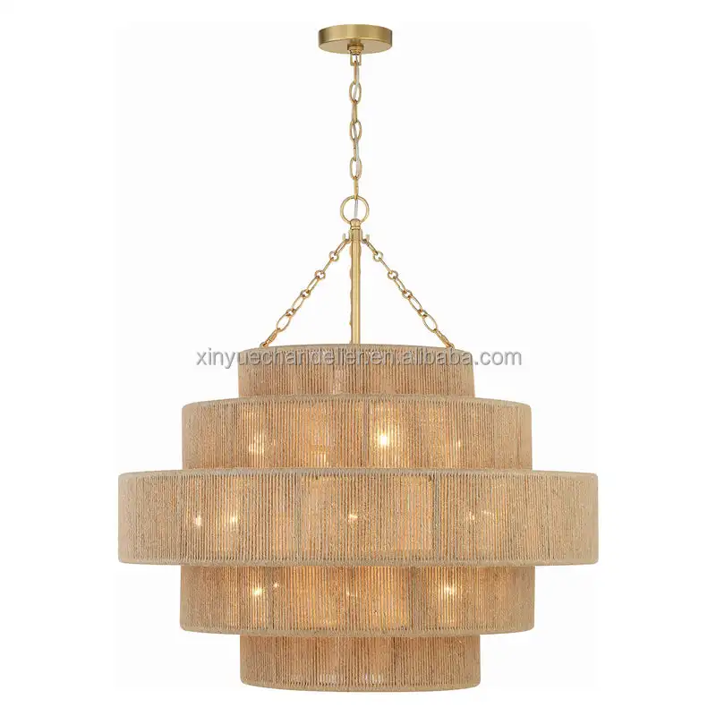 Modern Indoor Lighting 20-Light Chandelier Natural Rattan Woven Twine Hanging Light
