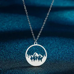 2023 New Arrival Hollow Round Circle Pendant Necklace Chic Stainless Steel Smooth Mountain Shape Necklace  jewelry necklaces
