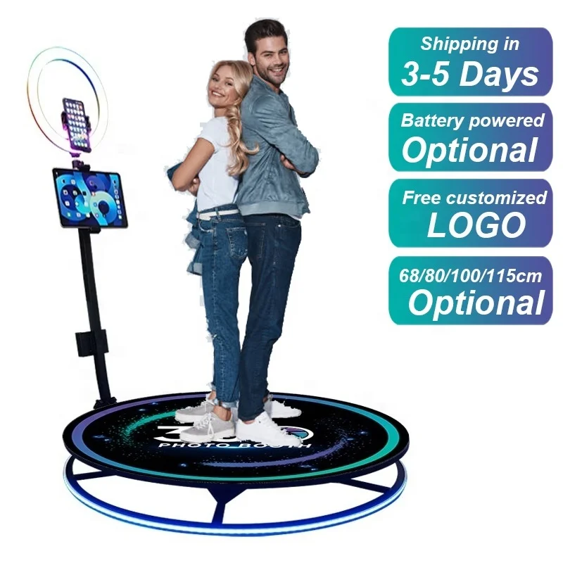 Automatic Spinning 360 Photo Booth Camera 360 Spin Photo Booth Rotating Stand With Ring Light LED Light