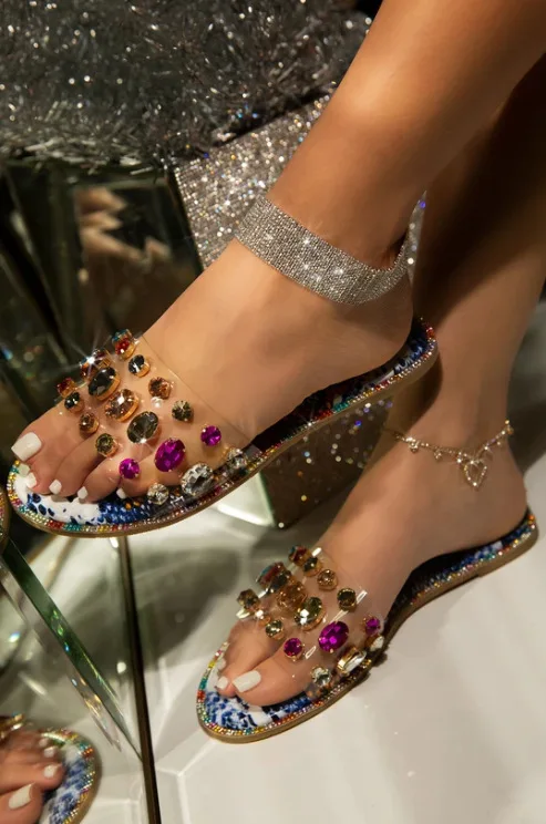 Женские тапочки с круглым носком, большие размеры, тапочки со стразами, лето 2020