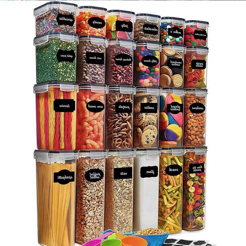24 Sets Kitchen Transparent Containers Plastic Fridge Organizer Rice Box Container Sealed Cans Airtight Food Storage Tank